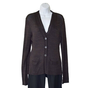 A8 Auth DONNA KARAN Dark Brown Knit Wrap Detail Top & Cardigan 2 Pc Set Size M